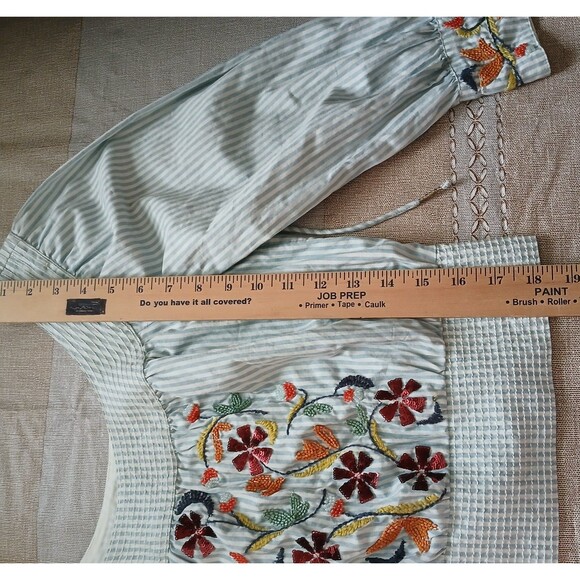 Anthropologie Women's Small Embroidered Smocked Crop Top Cotton Elastic Waist - Picture 15 of 16